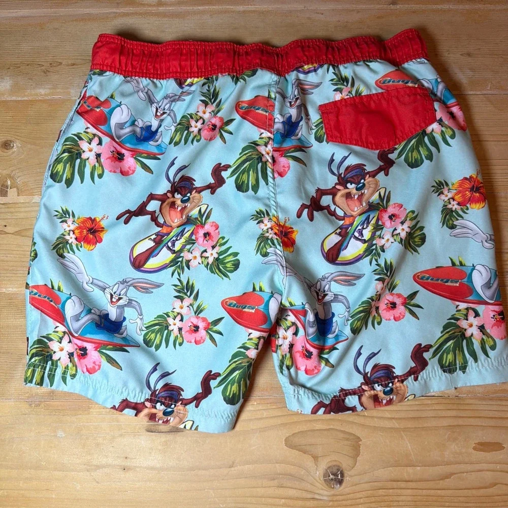 Looney Tunes Mens Bugs‎ Bunny Tasmanian Devil Tropical Swim Trunks Blue Red 36